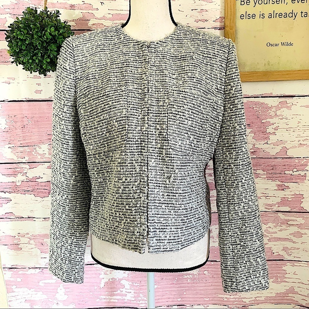 JONES NEW YORK Gray Wool Mohair Blend Knit Blazer